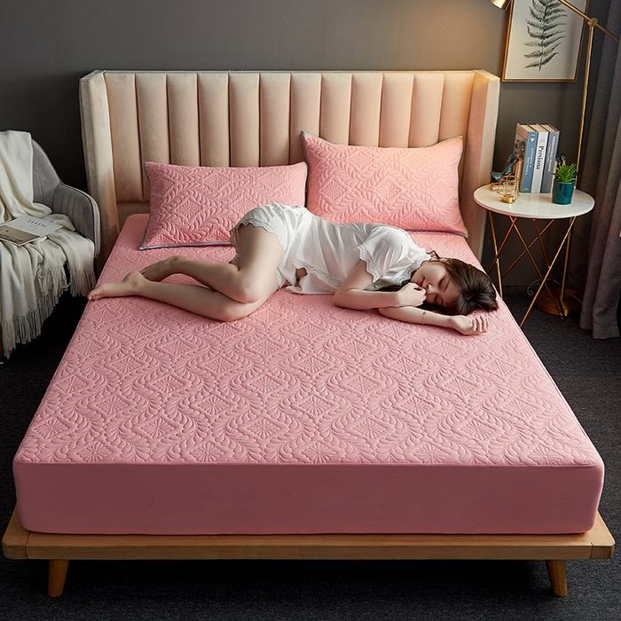 91家纺网 家纺一手货源 找家纺 花言狐语 2025新款A类防水床笠隔尿透气席梦思保护套可定制水洗 富贵花-玉色