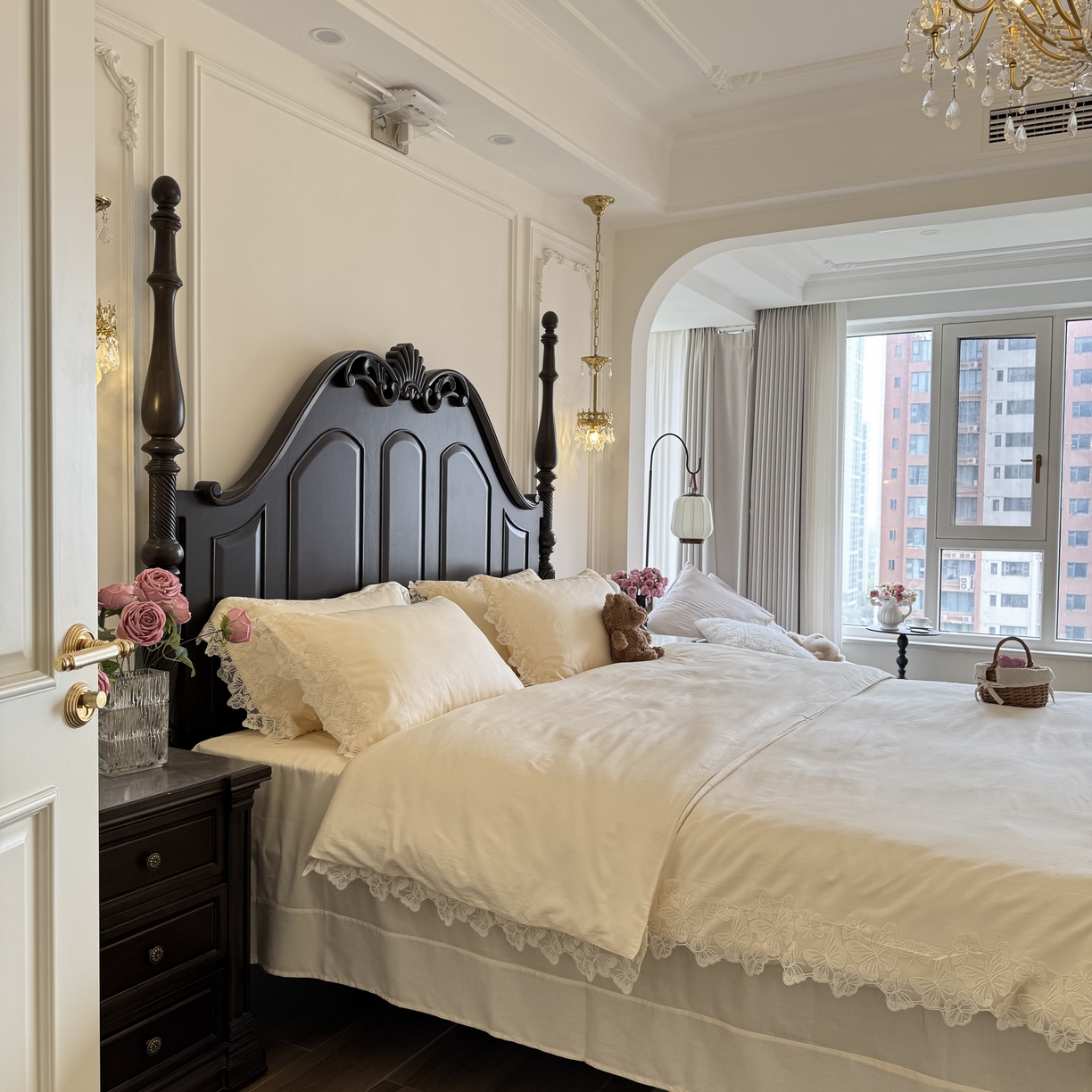 91家纺网 家纺一手货源 找家纺 （总）秀色家纺 秀色家纺 2025新款法式田园轻奢蕾丝荷叶边被套贡缎全棉四件套纯棉公主风高级床品（网红实拍风）