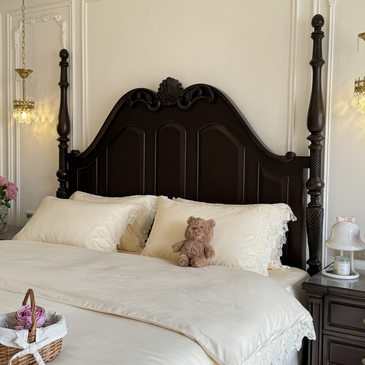 91家纺网 家纺一手货源 找家纺 （总）秀色家纺 秀色家纺 2025新款法式田园轻奢蕾丝荷叶边被套贡缎全棉四件套纯棉公主风高级床品（网红实拍风）