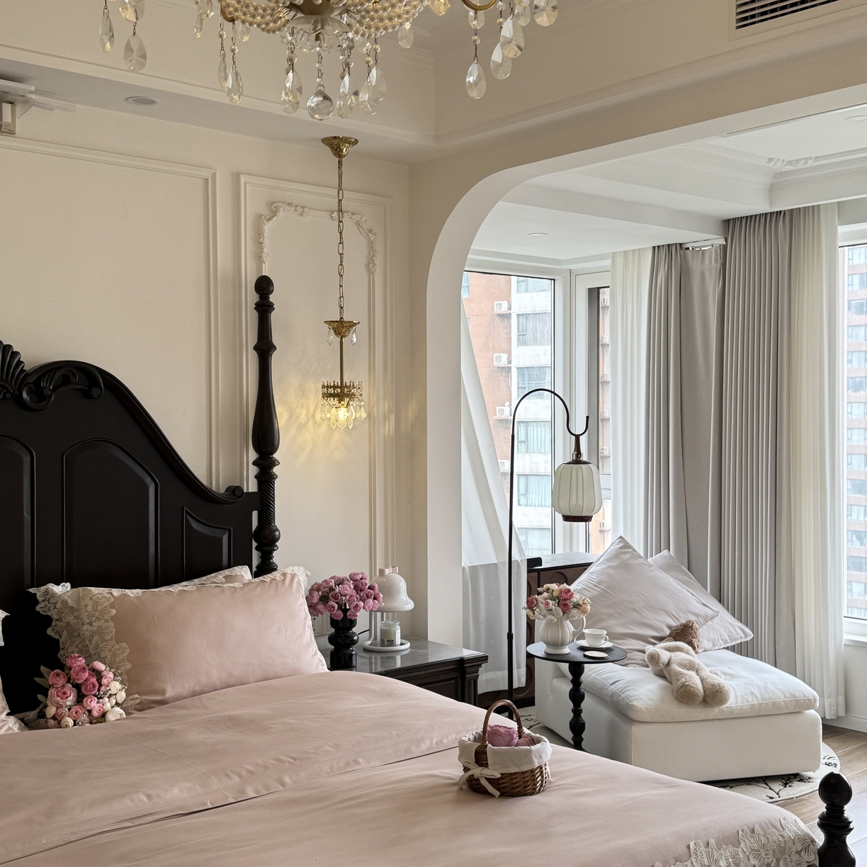 91家纺网 家纺一手货源 找家纺 秀色家纺 秀色家纺 2025新款法式田园轻奢蕾丝荷叶边被套贡缎全棉四件套纯棉公主风高级床品（网红实拍风） 星光蝴蝶-茱萸粉