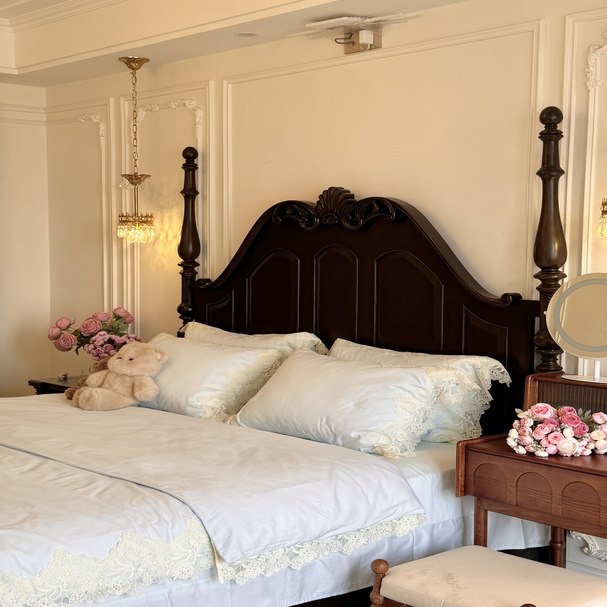 91家纺网 家纺一手货源 找家纺 （总）秀色家纺 秀色家纺 2025新款法式田园轻奢蕾丝荷叶边被套贡缎全棉四件套纯棉公主风高级床品（网红实拍风）