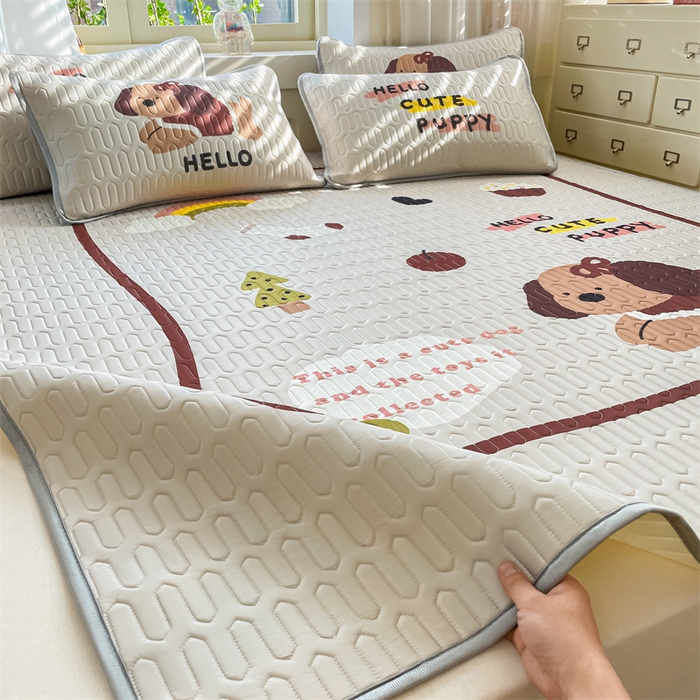 91家纺网 家纺一手货源 找家纺 布卢姆床垫 2025新款卡通A类大版数码凉感丝乳胶凉席 彩虹狗