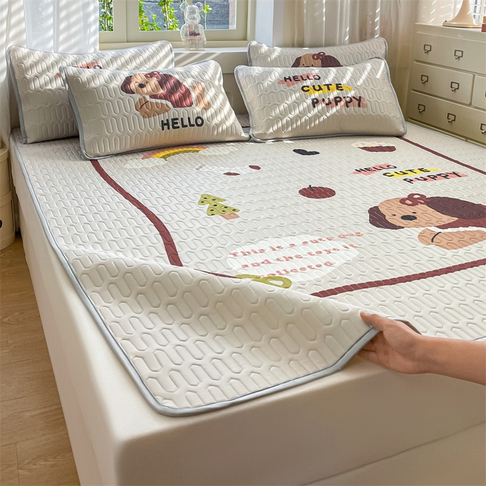 91家纺网 家纺一手货源 找家纺 布卢姆床垫 2025新款卡通A类大版数码凉感丝乳胶凉席 彩虹狗