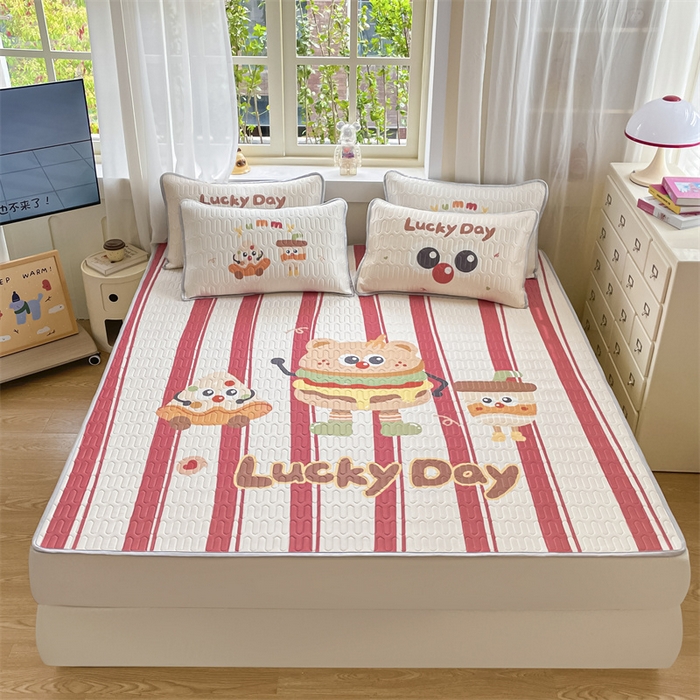 91家纺网 家纺一手货源 找家纺 布卢姆床垫 2025新款卡通A类大版数码凉感丝乳胶凉席 汉倦披萨