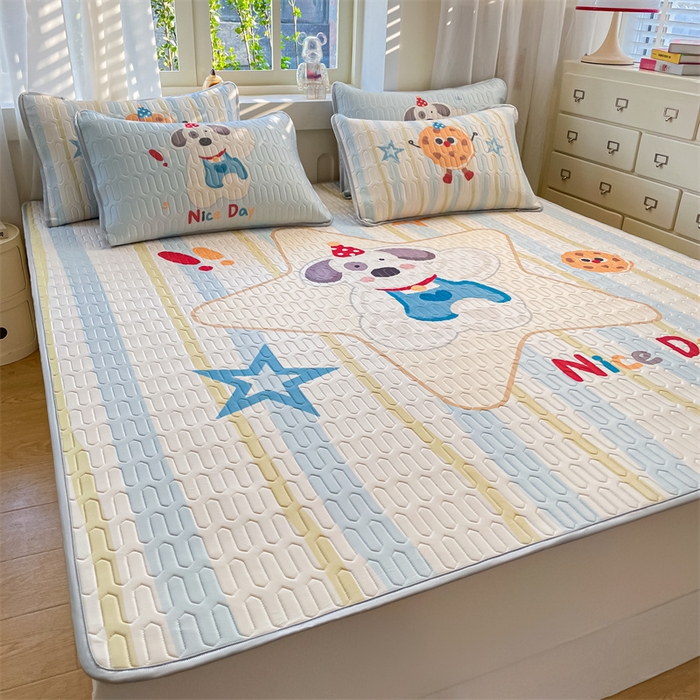 91家纺网 家纺一手货源 找家纺 布卢姆床垫 2025新款卡通A类大版数码凉感丝乳胶凉席 星星狗