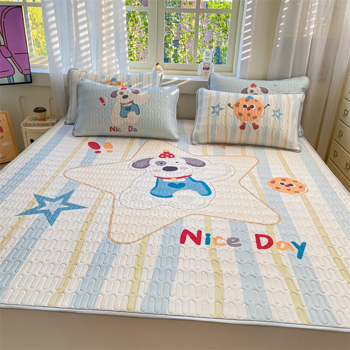 91家纺网 家纺一手货源 找家纺 布卢姆床垫 2025新款卡通A类大版数码凉感丝乳胶凉席 星星狗