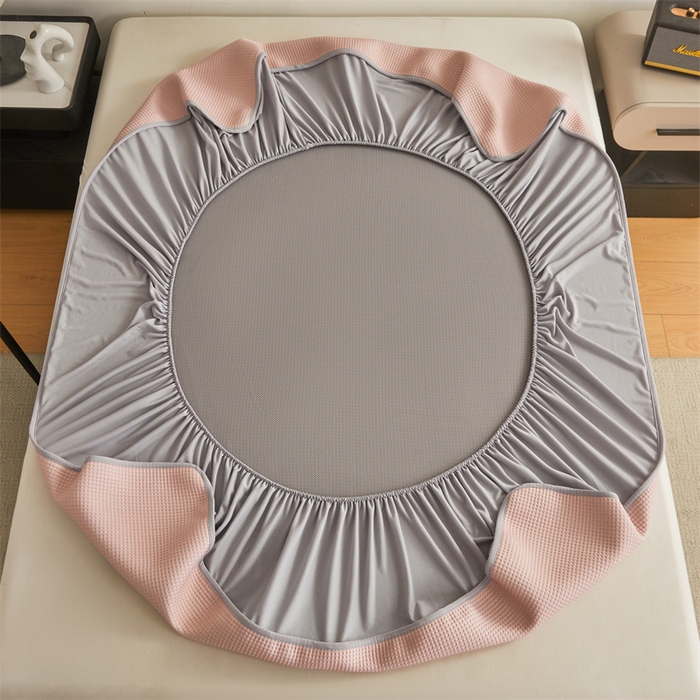 91家纺网 家纺一手货源 找家纺 布卢姆床垫 2025新款A类PE凉感华夫格刺绣凉豆豆席床笠款 豆豆床笠-粉色