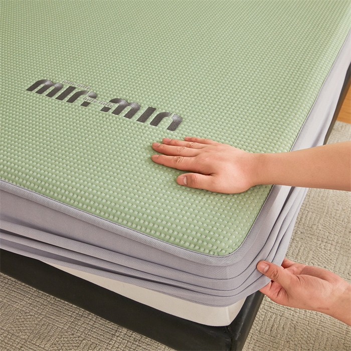 91家纺网 家纺一手货源 找家纺 布卢姆床垫 2025新款A类PE凉感华夫格刺绣凉豆豆席床笠款 豆豆床笠-果绿