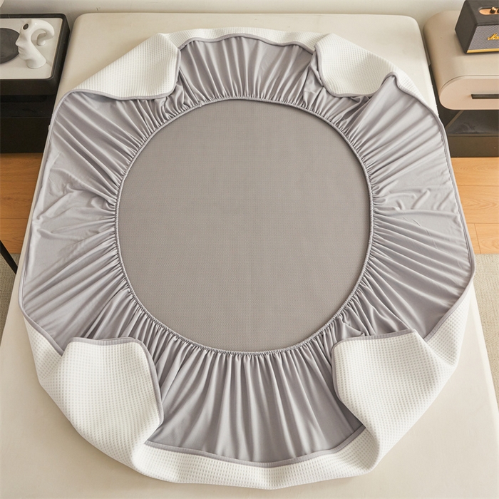 91家纺网 家纺一手货源 找家纺 布卢姆床垫 2025新款A类PE凉感华夫格刺绣凉豆豆席床笠款 豆豆床笠-奶白