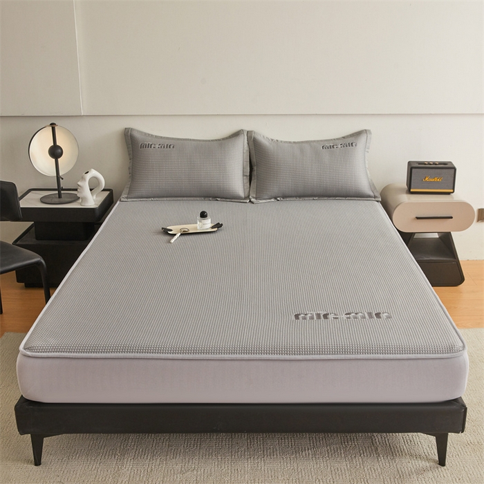 91家纺网 家纺一手货源 找家纺 布卢姆床垫 2025新款A类PE凉感华夫格刺绣凉豆豆席床笠款 豆豆床笠-深灰