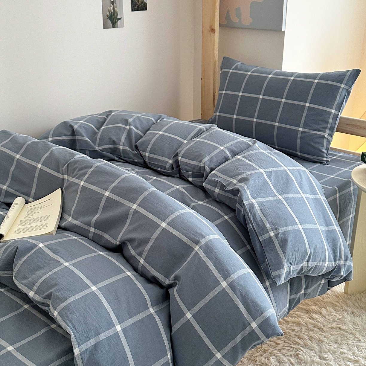 91家纺网 家纺一手货源 找家纺 （总）拔萃 2025新款全棉纯棉色织学生上下铺套件格子纯棉宿舍三件套六件套