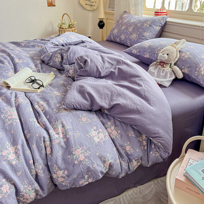 91家纺网 家纺一手货源 找家纺 仟网汇 2025新款云感皱皱纱简单款四件套豆蔻