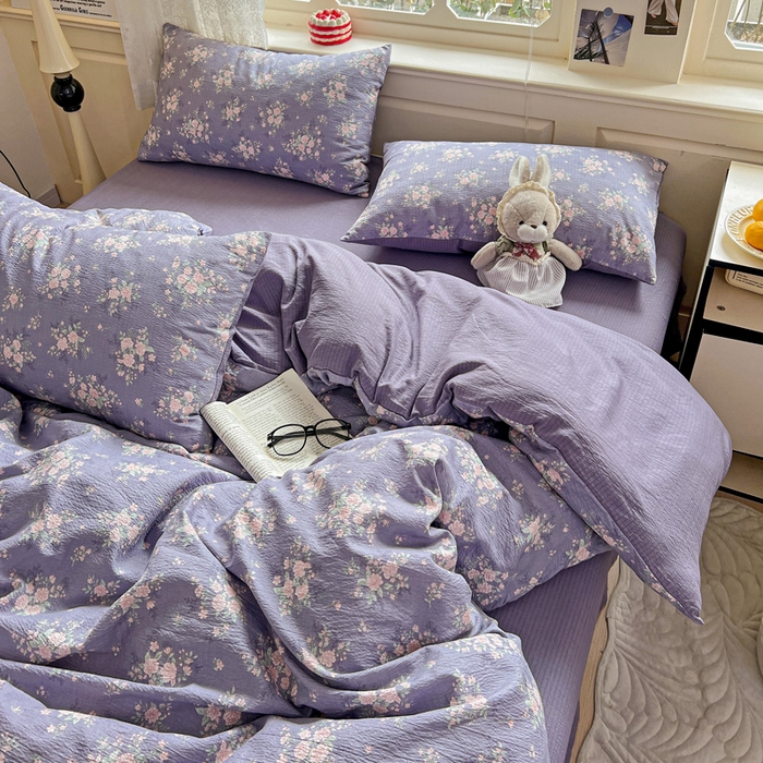 91家纺网 家纺一手货源 找家纺 仟网汇 2025新款云感皱皱纱简单款四件套豆蔻