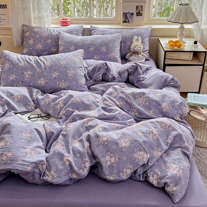 91家纺网 家纺一手货源 找家纺 仟网汇 2025新款云感皱皱纱简单款四件套豆蔻