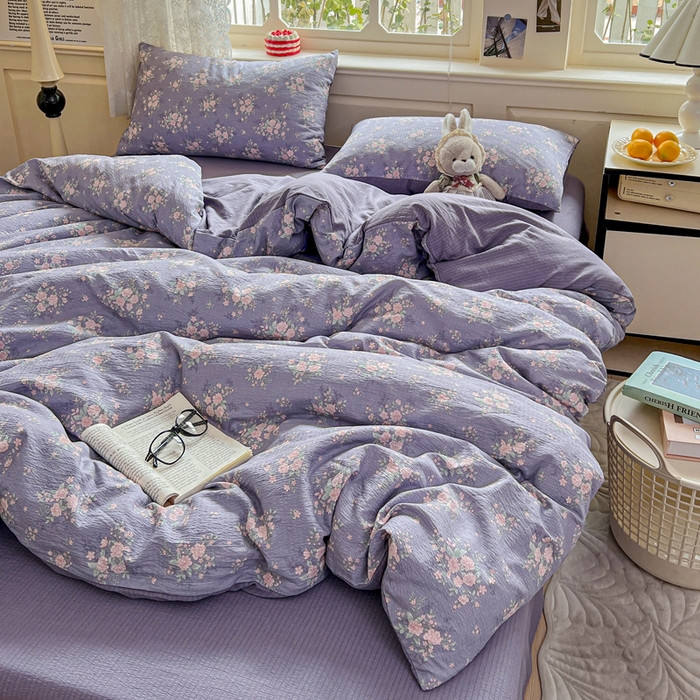 91家纺网 家纺一手货源 找家纺 仟网汇 2025新款云感皱皱纱简单款四件套豆蔻