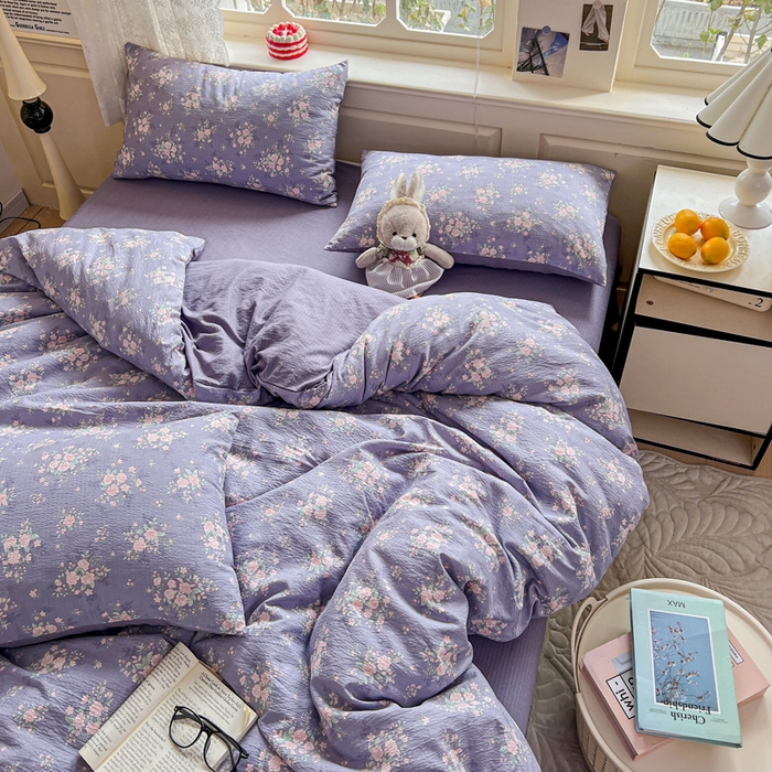 91家纺网 家纺一手货源 找家纺 仟网汇 2025新款云感皱皱纱简单款四件套豆蔻