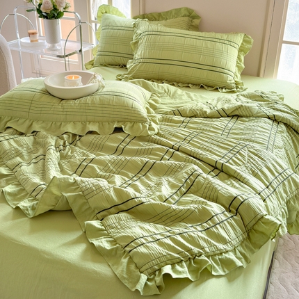 （总）一比一家纺 2024新款韩版条纹泡泡纱夏被四件套