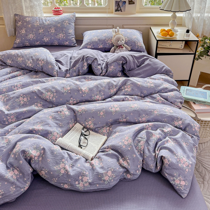 91家纺网 家纺一手货源 找家纺 仟网汇 2025新款云感皱皱纱简单款四件套豆蔻