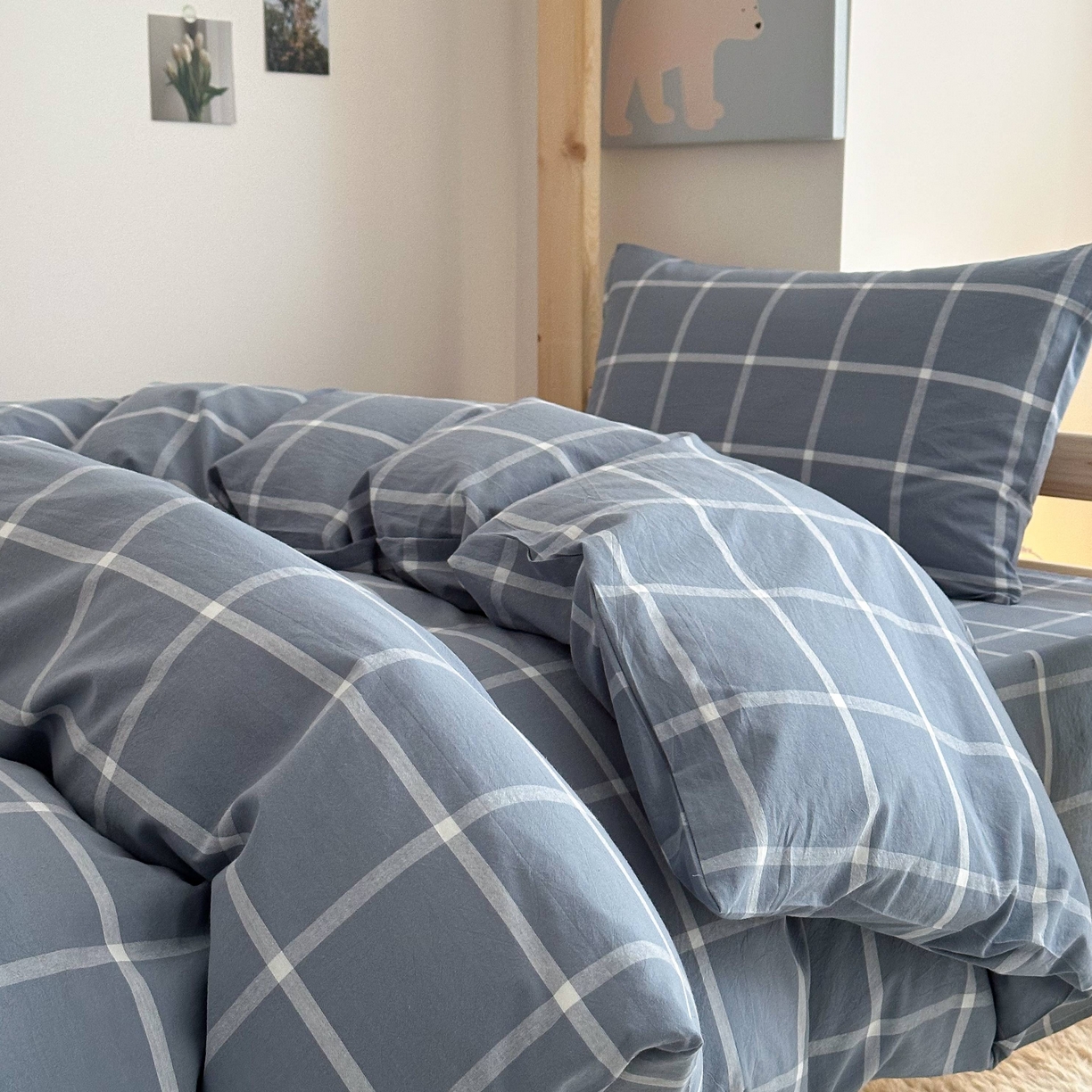 91家纺网 家纺一手货源 找家纺 （总）拔萃 2025新款全棉纯棉色织学生上下铺套件格子纯棉宿舍三件套六件套