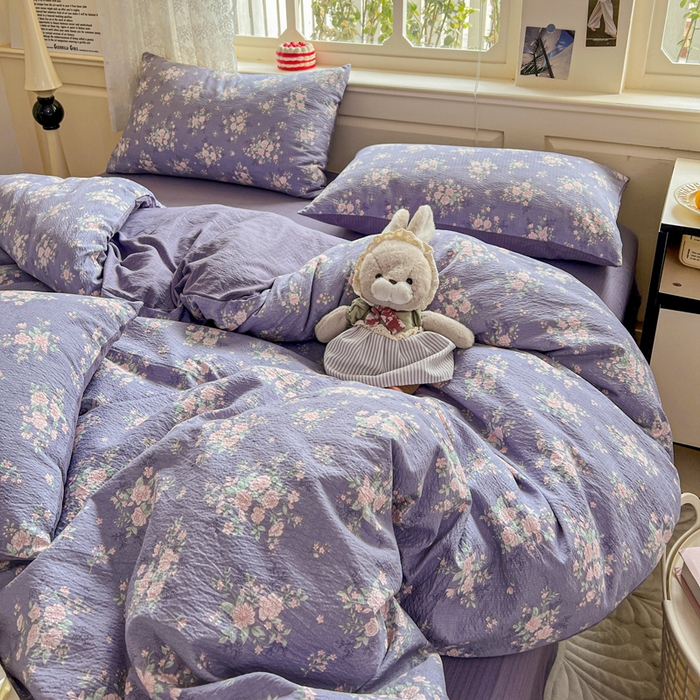 91家纺网 家纺一手货源 找家纺 仟网汇 2025新款云感皱皱纱简单款四件套豆蔻