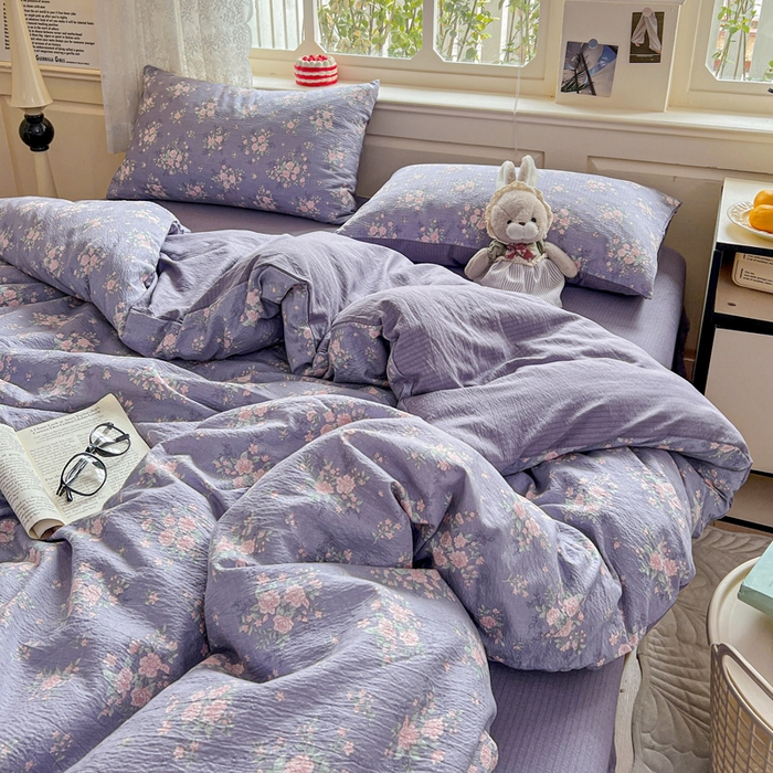 91家纺网 家纺一手货源 找家纺 仟网汇 2025新款云感皱皱纱简单款四件套豆蔻