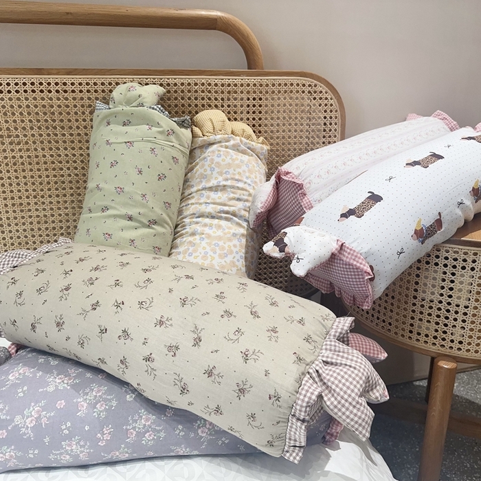 91家纺网 家纺一手货源 找家纺 （总）伟邦枕芯 2025新款全棉双层纱小碎花兔兔荞麦枕