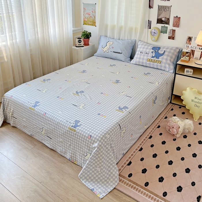 91家纺网 家纺一手货源 找家纺 一霖家纺 2025新款高克重云朵棉数码印花＋毛巾绣四件套 魔法恐龙