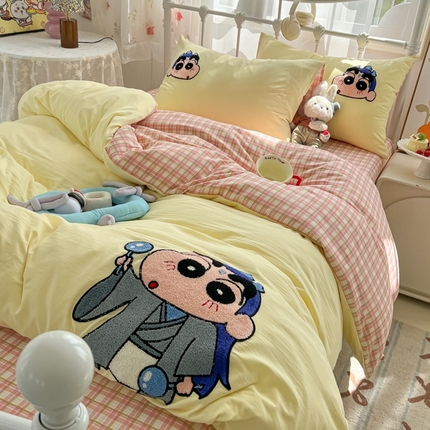 91家纺网 家纺一手货源 找家纺 （总）子钦家纺 2025新款云朵棉蜡笔小新哪吒毛巾绣床单床笠四件套