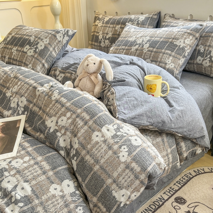 91家纺网 家纺一手货源 找家纺 菡宝 2025新款A类纯棉全棉双层纱提花四件套 支持定做定制尺寸 埃利瑟-丈青