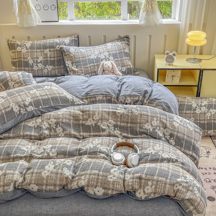 91家纺网 家纺一手货源 找家纺 菡宝 2025新款A类纯棉全棉双层纱提花四件套 支持定做定制尺寸 埃利瑟-丈青