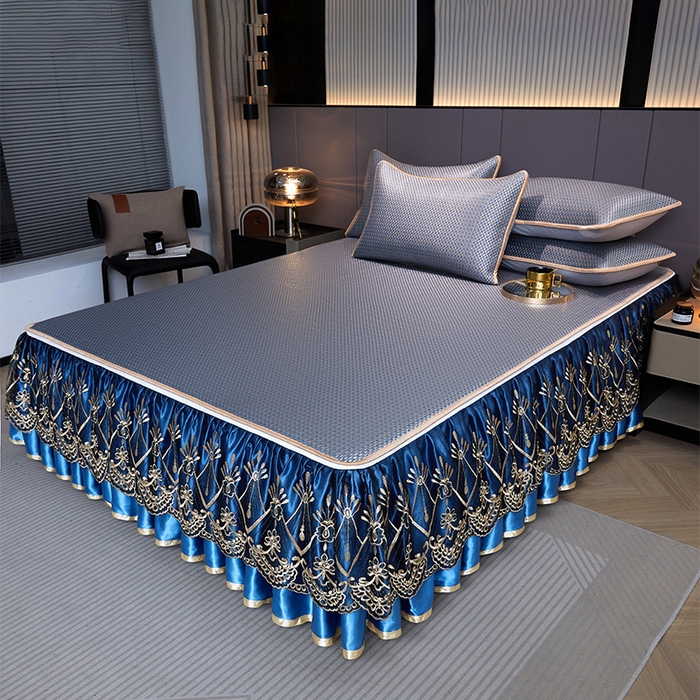 91家纺网 家纺一手货源 找家纺 （总）罗艺轩 2025新款可拆卸床笠式床裙凉感冰丝藤席三件套-爱星海