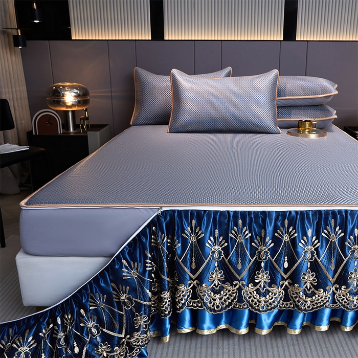 91家纺网 家纺一手货源 找家纺 （总）罗艺轩 2025新款可拆卸床笠式床裙凉感冰丝藤席三件套-爱星海