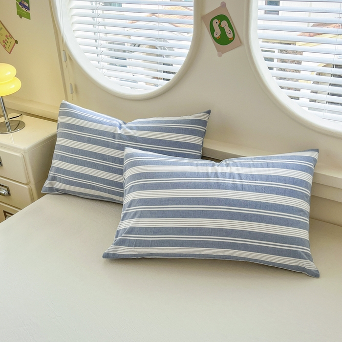 91家纺网 家纺一手货源 找家纺 菡宝 2025新款A类纯棉全棉色织水洗棉四件套 支持定做定制尺寸 赫本-海盐蓝