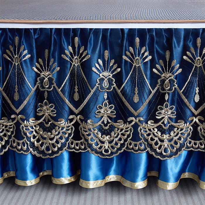 91家纺网 家纺一手货源 找家纺 罗艺轩 2025新款可拆卸床笠式床裙凉感冰丝藤席三件套-爱星海 爱星海-宝石蓝