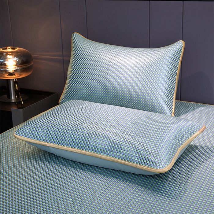 91家纺网 家纺一手货源 找家纺 罗艺轩 2025新款可拆卸床笠式床裙凉感冰丝藤席三件套-爱星海 爱星海-绿紫色