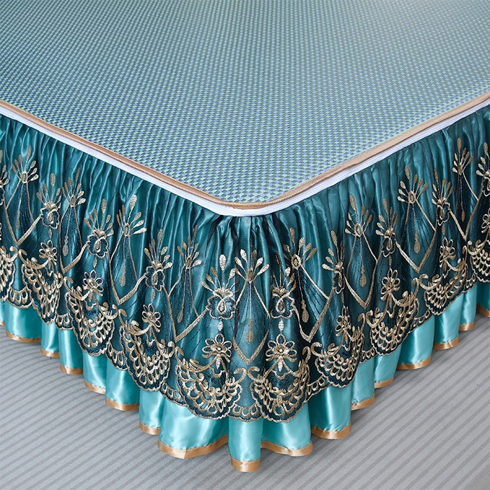 91家纺网 家纺一手货源 找家纺 罗艺轩 2025新款可拆卸床笠式床裙凉感冰丝藤席三件套-爱星海 爱星海-绿紫色