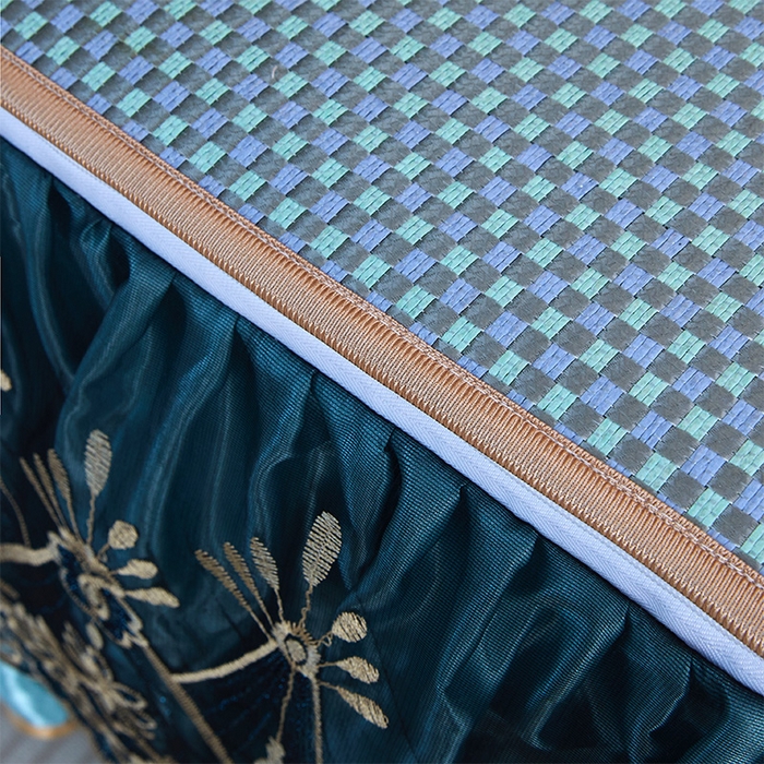 91家纺网 家纺一手货源 找家纺 罗艺轩 2025新款可拆卸床笠式床裙凉感冰丝藤席三件套-爱星海 爱星海-绿紫色