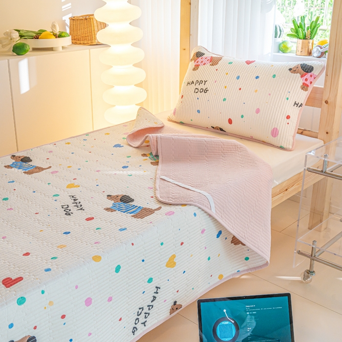  （提供买家秀 爆款花型 不断货）2025新款小清新印花全棉床盖学生床盖套件-跑量款 甜心汪星人