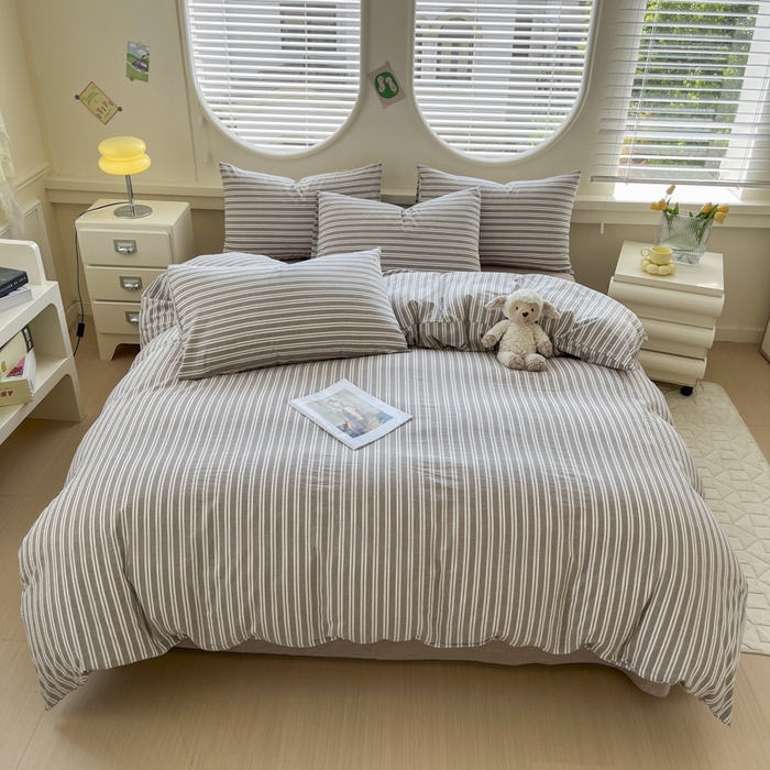 91家纺网 家纺一手货源 找家纺 菡宝 2025新款A类纯棉全棉色织水洗棉四件套 支持定做定制尺寸 牧野-米卡棕