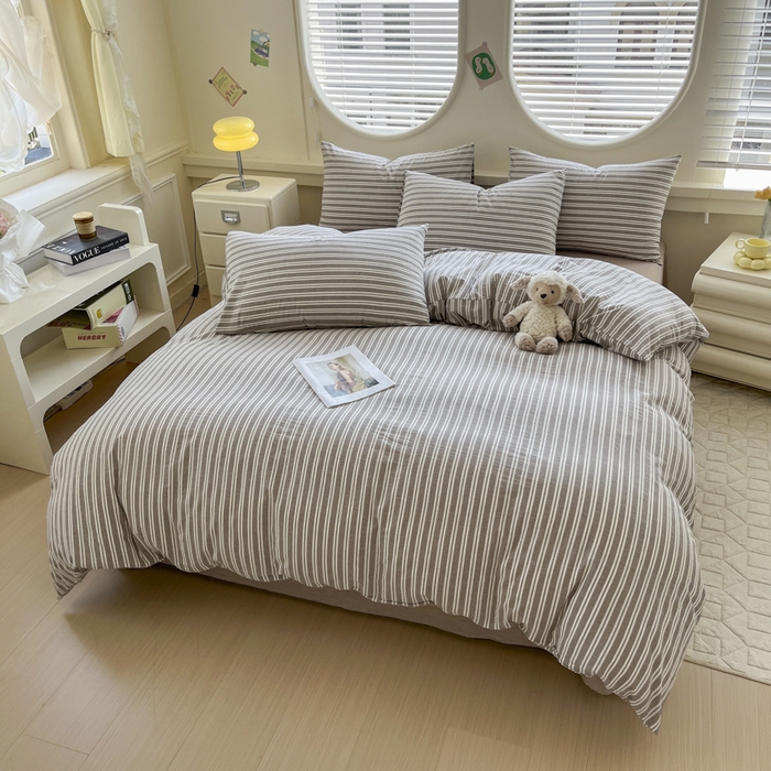 91家纺网 家纺一手货源 找家纺 菡宝 2025新款A类纯棉全棉色织水洗棉四件套 支持定做定制尺寸 牧野-米卡棕