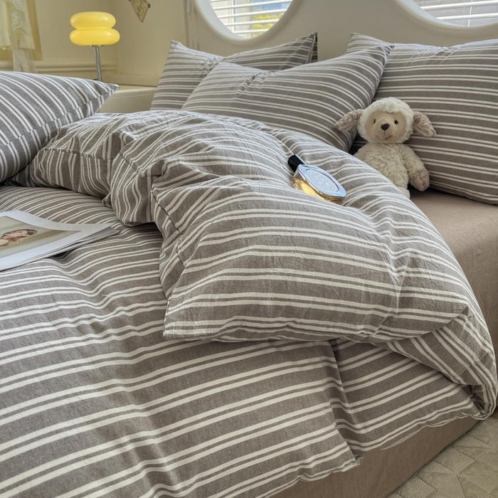 91家纺网 家纺一手货源 找家纺 菡宝 2025新款A类纯棉全棉色织水洗棉四件套 支持定做定制尺寸 牧野-米卡棕