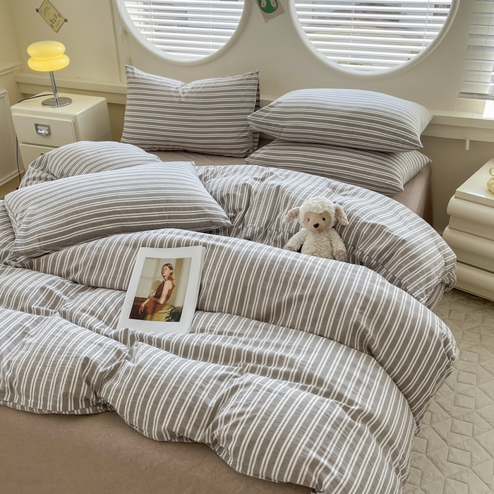 91家纺网 家纺一手货源 找家纺 菡宝 2025新款A类纯棉全棉色织水洗棉四件套 支持定做定制尺寸 牧野-米卡棕