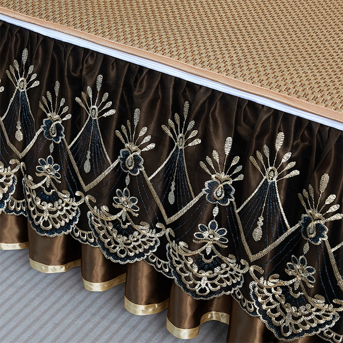 91家纺网 家纺一手货源 找家纺 罗艺轩 2025新款可拆卸床笠式床裙凉感冰丝藤席三件套-爱星海 爱星海-芦苇金