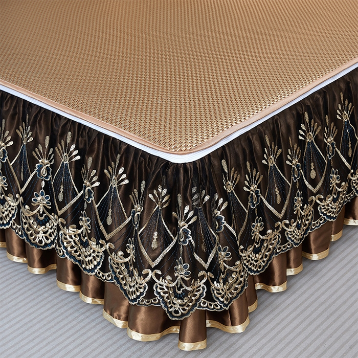 91家纺网 家纺一手货源 找家纺 罗艺轩 2025新款可拆卸床笠式床裙凉感冰丝藤席三件套-爱星海 爱星海-芦苇金