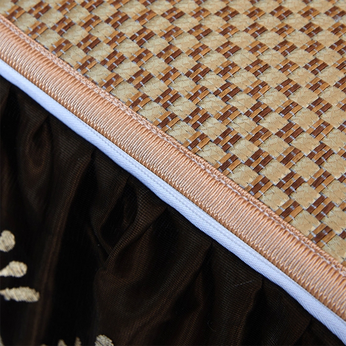 91家纺网 家纺一手货源 找家纺 罗艺轩 2025新款可拆卸床笠式床裙凉感冰丝藤席三件套-爱星海 爱星海-芦苇金