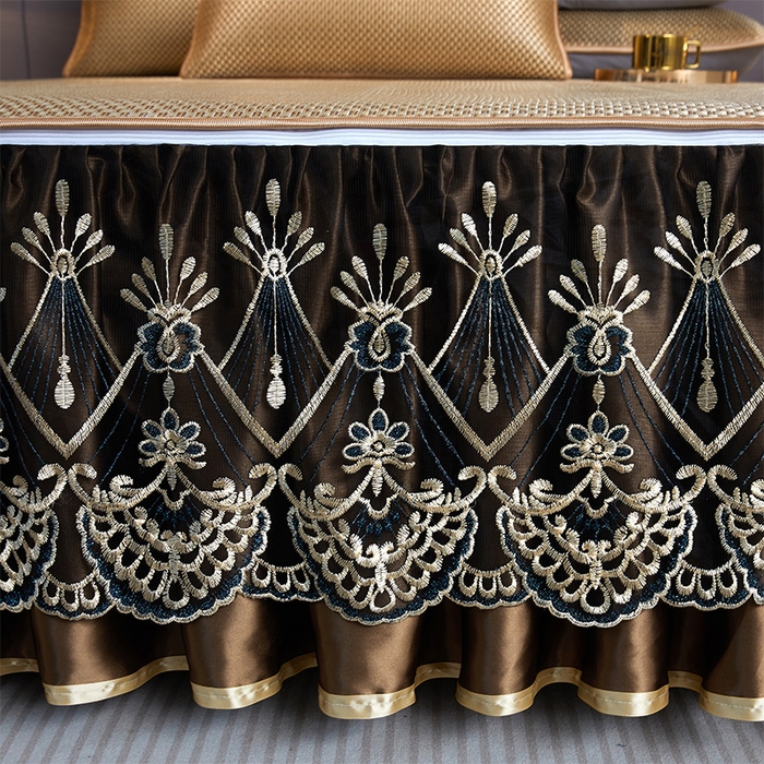 91家纺网 家纺一手货源 找家纺 罗艺轩 2025新款可拆卸床笠式床裙凉感冰丝藤席三件套-爱星海 爱星海-芦苇金