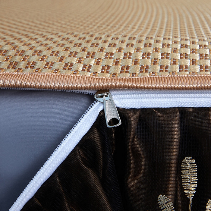 91家纺网 家纺一手货源 找家纺 罗艺轩 2025新款可拆卸床笠式床裙凉感冰丝藤席三件套-爱星海 爱星海-芦苇金