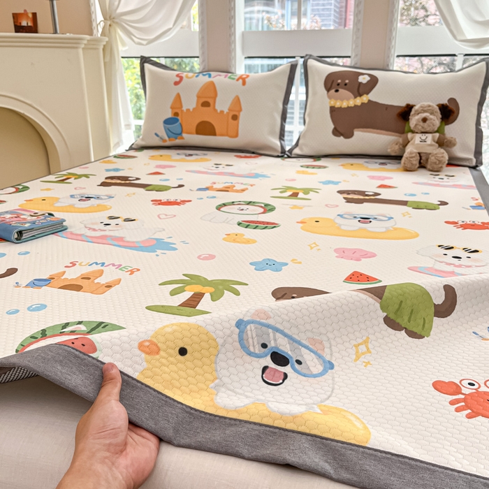 91家纺网 家纺一手货源 找家纺 Sweet dreams甜梦 2025新款数码印花凉感豆豆软席凉席席子系列-小版 夏季派对