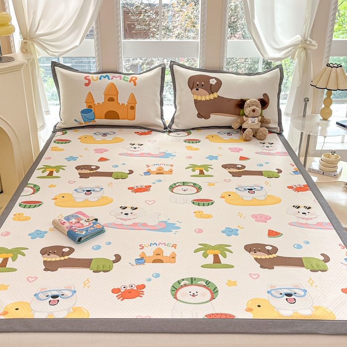 91家纺网 家纺一手货源 找家纺 Sweet dreams甜梦 2025新款数码印花凉感豆豆软席凉席席子系列-小版 夏季派对