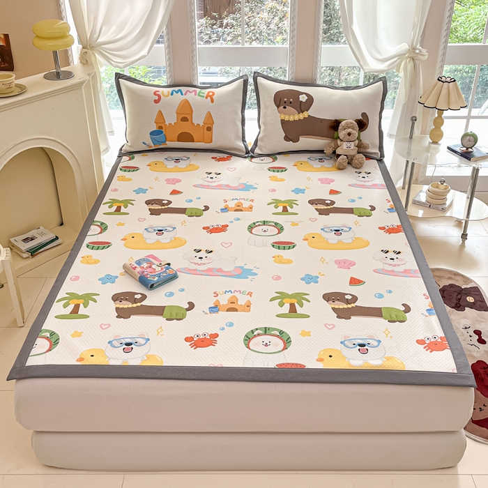 91家纺网 家纺一手货源 找家纺 Sweet dreams甜梦 2025新款数码印花凉感豆豆软席凉席席子系列-小版 夏季派对